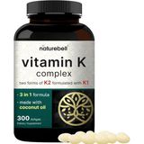Naturebell Vitamin K Complex, K1 + K2 2,600 mcg Per Serving 300 Coconut Oil Softgels