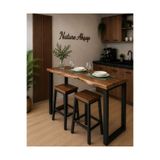 NATUREE AHŞAP 60 x 120 Doğal Kenarlı Bar Masası Metal Ayaklı Yerden Yükseklik 1 Mt 2 Adet Tabure .
