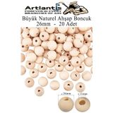 Naturel Ahşap Boncuk 26Mm 20 Li 1 Paket Ham Boyanabilir Ahşap Yuvarlak Doğal Boncuklar Takı Tasarım Ektinlik Kreş Okul