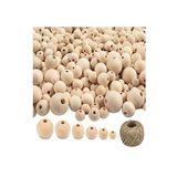 Naturel Ahşap Boncuk 300 Lü 1 Paket Jüt İpi Ham Boyanabilir Ahşap Yuvarlak Doğal Boncuklar Takı Tasarım Ektinlik Kreş