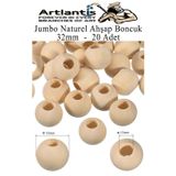 Naturel Ahşap Boncuk 32Mm 20 Li 1 Paket Ham Boyanabilir Ahşap Yuvarlak Doğal Boncuklar Takı Tasarım Ektinlik Kreş Okul