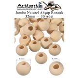 Naturel Ahşap Boncuk 32Mm 30 Lu 1 Paket Ham Boyanabilir Ahşap Yuvarlak Doğal Boncuklar Takı Tasarım Ektinlik Kreş Okul