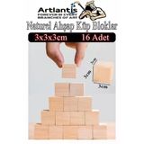 Naturel Ahşap Küp Bloklar 3X3x3cm 16 Adet Ahşap Naturel Kare Blok Eğitici Geliştirici Oyuncak Küp Matematik Birim