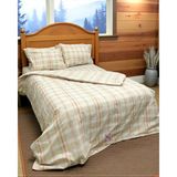 Naturel Buldan Mavi Ekose Çift Kişilik Nevresim Takımı - Krem - Turuncu - 220 x 240 cm