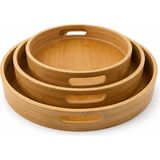 Naturel Dekor Bambu Kendinden Kulplu 3’lü Yuvarlak Tepsi Seti - Dekoratif, Bohem, Iskandinav, Modern