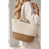 Naturel Dekor Doğal Bohem Beyaz Detay Askılı Oval Hasır Omuz Çantası 39x46 cm, Bambu, Rattan, Jüt, Sepet, İskandinav, Modern - 39 x 46 cm