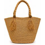 Naturel Dekor Doğal Bohem Çiçek Detaylı Oval Hasır Çanta 39X42 Cm, Bambu, Rattan, Jüt, Sepet, Iskandinav, Modern - 39 x 42 cm
