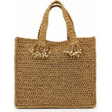 Naturel Dekor Doğal Bohem Püskül Detaylı Kare Hasır Çanta 39X47 Cm, Bambu, Rattan, Jüt, Sepet, Iskandinav, Modern - 39 x 47 cm