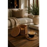 Naturel Dekor Rattan Kutulu 6'lı Bardak Altlığı Seti 10 Cm, Bohem, Modern, Bambu, Iskandinav - Kahverengi - Doğal Rattan