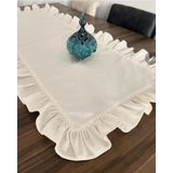 NATUREL Fırfırlı Runner Örtü Ham Keten Vintage BEJ 40X140