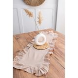 Naturel Kahve Fırfırlı Keten Runner - 40x110 Cm Kahverengi