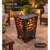 Naturel Metal Ateş Çukuru Izgaralı Mangal Ateş Kazanı Bahçe Şöminesi 38X38X55CMH 15 kg