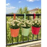 Naturel Metal Galvaniz Metal Askılı Balkon Bahçe Saksı Üçlü Set Karışık Renk - Pembe - Somon - Yeşil