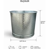 Naturel Metal Galvaniz Metal Saksı Iç ve Dış Mekan Orta Boy ---36 cm Çap, 30 cm Yükseklik, 30 Lt, Iç ve Dış Mekan - Gümüş