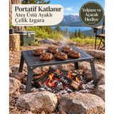 Naturel Metal Portatif Katlanır Kamp Piknik Mangal Ateş Üstü Büyük Boy 2mm Çelik Izgara
