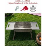Naturel Metal Sehpalı Galvaniz Katlanabilir Portatif Mangal Krom Izgara 50CM - Natürel
