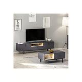 Naturel Modern Tv Sehpası Ve Orta Sehpa Takımı, Antrasit/Safir Meşe – İkili Oturma Odası Set