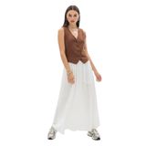 Naturel Müslin Yelek, V Yaka, Düğmeli, Organik Kumaş, İki Katlı, Oeko-Tex Sertifikalı (Kahverengi, M/L)