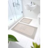 Naturel Pamuklu Kilim Yıkanabilir Banyo Paspası 2'Li Klozet Takımı 60X100-50X60cm Çiçekli
