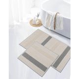 Naturel Pamuklu Kilim Yıkanabilir Banyo Paspası Seti 2'Li Klozet Takımı 60X100-50X60cm 7021 Bej