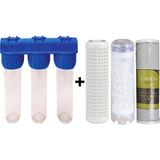 Naturel Su Arıtma Cihazları 10" Üçlü Daire Girişi Su Arıtma Cihazı (Yerli) Yıkanabilir + Silifoz + Blok Filtre - Renkli