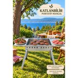 NATURELMETAL Portatif Katlanır Mangal Krom Kaplama Izgaralı Sehpalı Galvaniz Metal Gövde (Özel Kutusunda) 50x30 cm