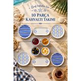 naturelove 10 Parça 4 Kişilik Oceana Stoneware Kahvaltı Takımı - Özel Desenli Kahvaltılık Servis Sunum Seti