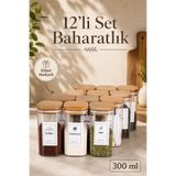 naturelove 12 Adet Bambu Kapaklı Vakumlu Baharatlık Seti, Baharat Saklama Kavanozu