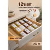 Naturelove 12 Etiketli Vakumlu Bambu Kapaklı Borosilikat Cam Baharatlık 12X200ML
