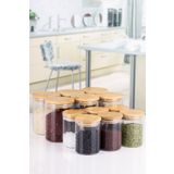 naturelove 12 Lİ 2 BOY Şeffaf Etiketli Vakumlu Bambu Kapaklı Borosilikat Cam Baharatlık 6X350 ML 6X200 ML