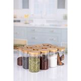 Naturelove 12 Parça Şeffaf Etiketli Vakumlu Bambu Kapaklı Borosilikat Cam Baharatlık
