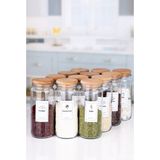 Naturelove 12'li Ahşap Bambu Vakumlu Kapaklı 500 ml Boru Cam Kavanoz Jumbo Baharatlık 18 Adet Etiket Hediyeli