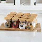 Naturelove 12'li Bambu Kapaklı Cam Baharatlık Seti Etiket+Kaşık 200 ml Modern Mutfak Aksesuarı