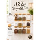 naturelove 12'li Bambu Vakum Kapaklı Pinterest Tasarım Baharatlık Saklama Kabı - Borosilikat Cam Mini Kavanoz Seti 250 ml