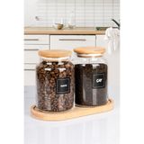 naturelove 2'li Ahşap Stantlı Ahşap Vakumlu Kapaklı Çay ve Kahve Kavanozu Saklama kabı Cam 1000 ML