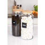 naturelove 2'li Ahşap Vakumlu Kapaklı Çay ve Şeker Kavanozu Saklama kabı Cam 1400 ML