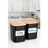 naturelove 2'li Ahşap Vakumlu Kapaklı Kare Akrilik Çay Kahve Erzak Saklama Kabı 900 ML