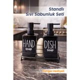 naturelove 2'li Kare Sıvı Sabunluk Seti Metal Standlı Süngerli Bulaşık Deterjanlık Mutfak Düzenleyici Sabunluk