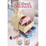 naturelove 3 Çekmeceli Makyaj & Kozmetik Düzenleyici – Tavşan Kulaklı Masaüstü Takı & Aksesuar Organizeri Dekoratif Saklama Kutusu