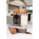 Naturelove 3 Lü Ahşap Top Kapaklı Dekoratif Çay, Kahve, Şeker, Tuz Saklama Kavanozu 1500 ml Cam