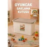 Naturelove 30 Lt Kilitli Oyuncak Saklama Kutusu - Çok Amaçlı Organizer Kiler Erzak Çocuk Odası Düzenleyici Kasa - Krem