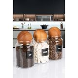 Naturelove 3'lü Ahşap Kapaklı 1000 ml Çay Şeker Kahve Saklama Kabı Estetik Tasarım