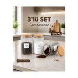 naturelove 3'lü Ahşap Vakumlu Kapaklı 1000 Ml Çay Şeker Kahve Erzak Saklama Kavanozu
