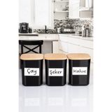 naturelove 3'lü Ahşap Vakumlu Kapaklı Kare Akrilik Çay Şeker kahve Erzak Saklama Kabı 900 ML