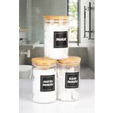 naturelove 3'Lü Bambu Vakumlu Kapaklı Kulak Pamuğu Makyaj Pamuğu ve Pamuk Kavanozu Borosilikat Cam 250 Ml