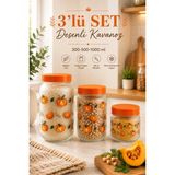 Naturelove 3'lü Cam Kavanoz Seti - Tea Sugar Coffee Kavanozu 300-650-1000 ml Erzak Çay Kahve Saklama Kabı - Turuncu