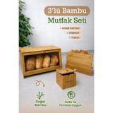 naturelove 3'lü Doğal Bambu Mutfak Seti – Tezgah Üstü Düzenleyici Kesim Panosu Tuz Kabı Ekmek Saklama Kutusu