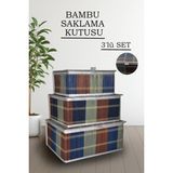 Naturelove 3'lü Kapaklı Desenli Bambu Sepet Saklama Kutusu Seti – Çok Amaçlı Banyo Dolap Düzenleyici Organizer