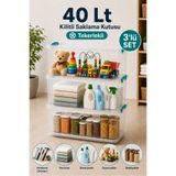naturelove 3'lü Set 40 Lt Tekerlekli Kilitli Saklama Kutusu Çok Amaçlı Düzenleyici Hırdavat Oyuncak Erzak Kabı