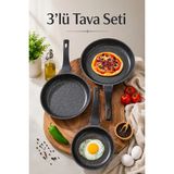 Naturelove 3'lü Tava Seti - Döküm Granit Yanmaz Yapışmaz Ergonomik Kulplu Premium Tava 21 - 25 - 30 cm
